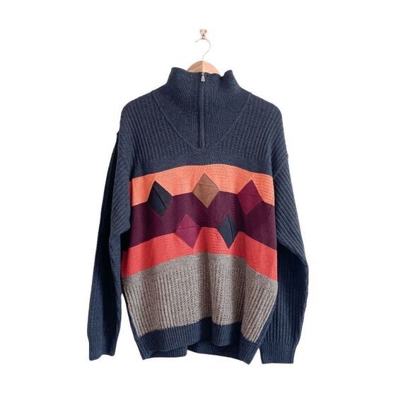 Brocca Mens Mock Neck 1/4 Zip Ribbed Knit Sweater Color Block Wool Size 56 - Picture 1 of 7